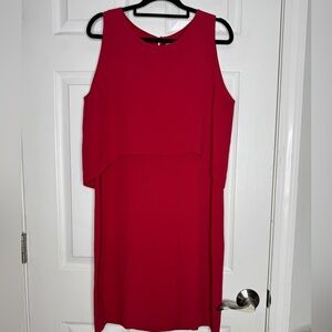 UTERQUE Red Tiered Mini Shift Dress Back Button‎ Closure Cocktail Party
